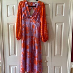 ASOS Design Orange and Purple Dress with Bishop Sleeves
